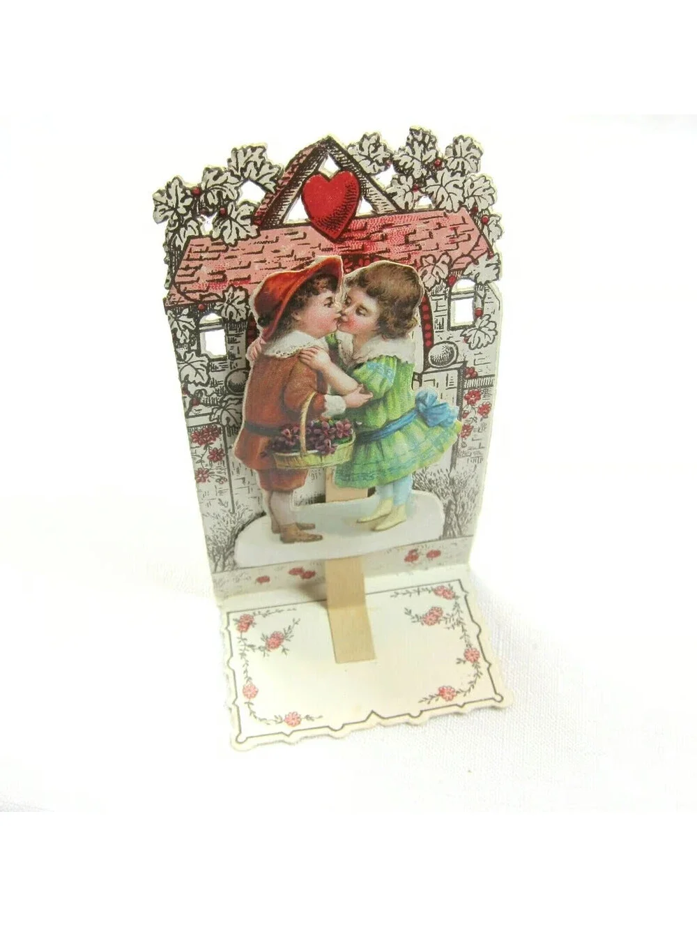 Vintage Valentine Pop Up 3D Pull Down Die Cut Boy Girl Kissing Stand Up Germany